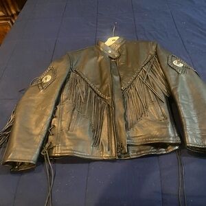 Black Leather Fringe Jacket